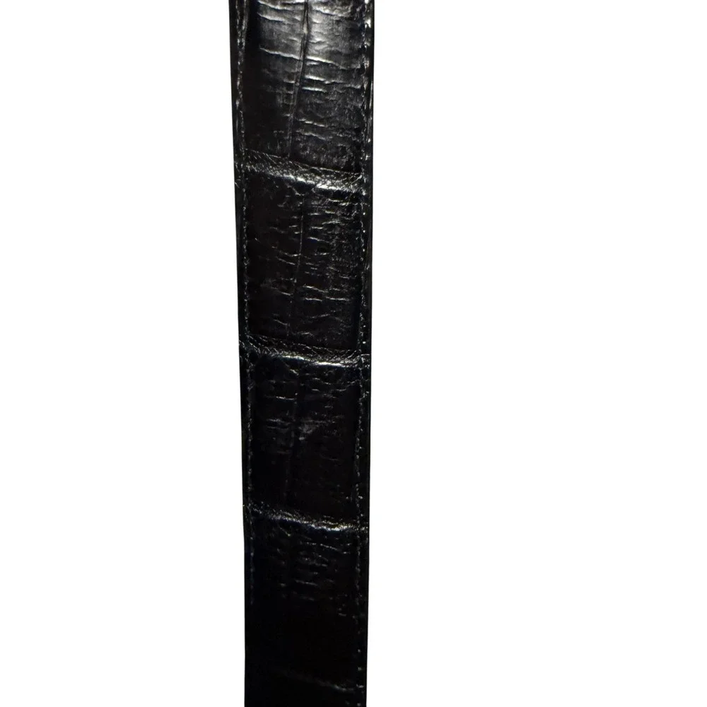 Brighton Black Croc Embossed Leather Belt Silver Heart Charm Buckle Western 34